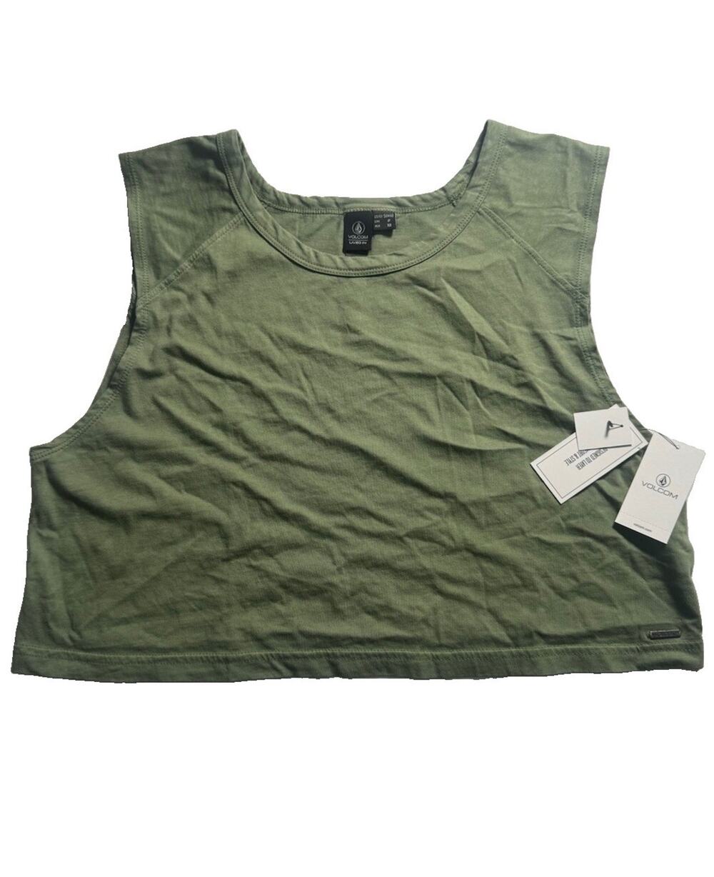 Volcom Lil Muscle Tank Women’s Small Green Cropped Sleeveless Top NWT